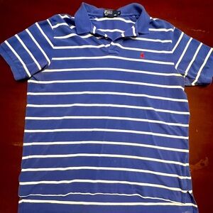 Blue and White Striped Polo Shirt
